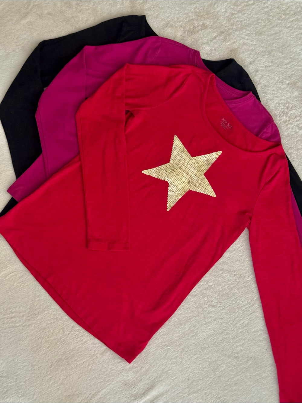 3-Pack Girls’ Long-Sleeve Tees with Sequins